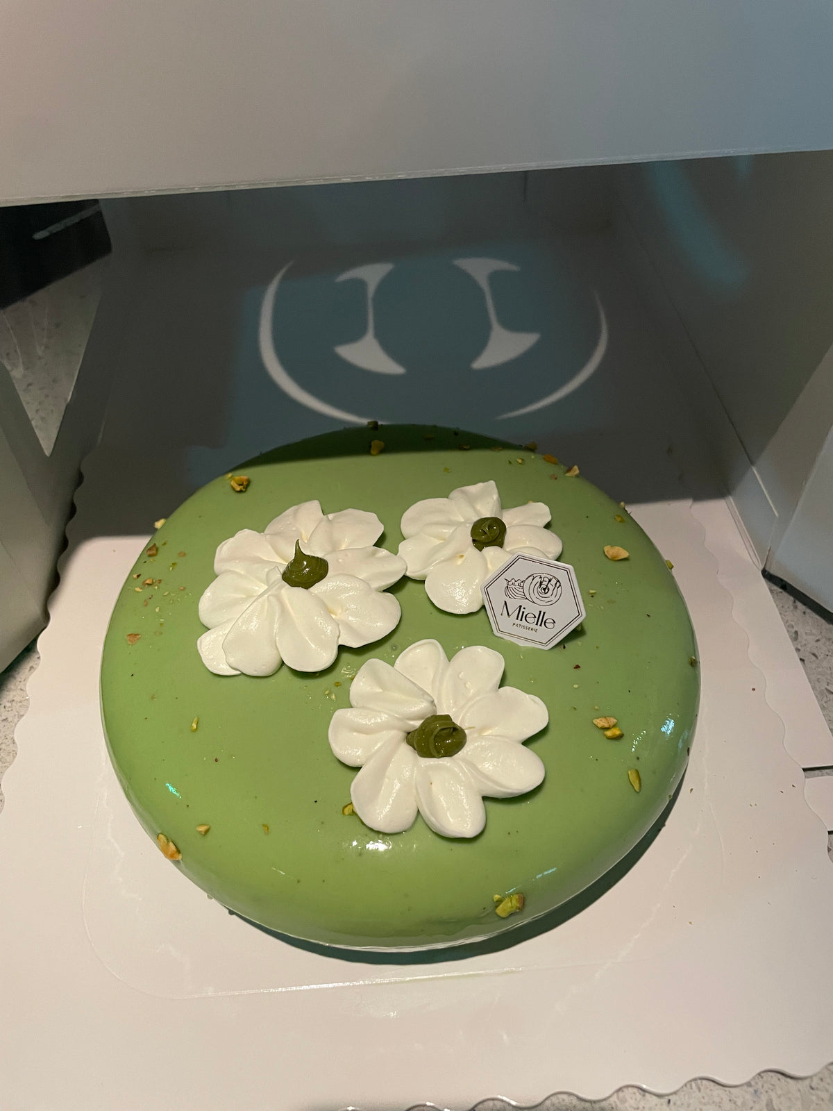 Pistachio Mousse Cake with Mirror Glaze