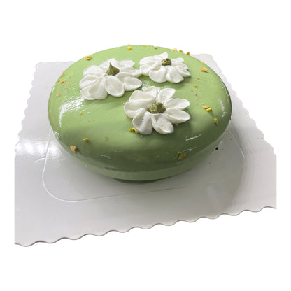 Pistachio Mousse Cake with Mirror Glaze